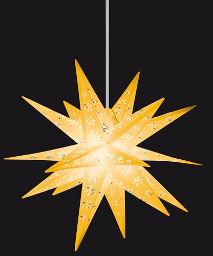 Sterntaler Dekostern | Weihnachtsstern mit Schneeflocken-Design | 18-Zacker | Gelb | 55cm | Außen | LED | Netzstecker von DecoTrend GmbH