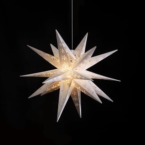 Sterntaler Dekostern | Weihnachtsstern mit Schneeflocken Design | Faltstern | Weiß | 55cm | Außen | Glühbirne | Netzstecker von DecoTrend GmbH