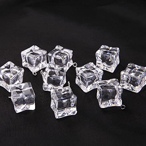 Decoendiy 30 Stück Acryl-Eiswürfel-Charms 20 mm, transparent, Eiswürfel-Anhänger, Kristallglas, quadratische Eisanhänger für Schmuckherstellung, DIY-Halsketten, Armbänder, Ohrringe, Basteln von Decoendiy