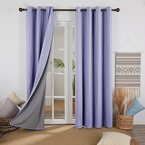 Deconovo 100% Blickdichte Gardinen Verdunkelungsvorhang Leinenimitation Total Verdunkelung Thermovorhang Wohnzimmer mit Ösen 138x117 Lavendel 2er Set von Deconovo