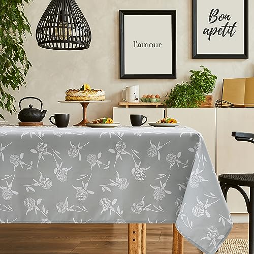 Deconovo Abwaschbare Tischdecke Wasserabweisend Rechteckige Tischtuch Lotuseffekt Happy-Designermuster Umweltfreundlich Tischdecke, 140x240 cm, Grau, 1 Stück von Deconovo