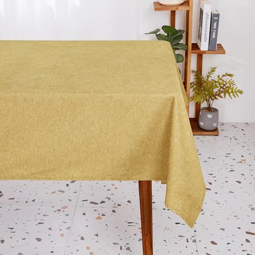 Deconovo Esszimmer Tischwäsche Wasserabweisende Küchentischdecke robust Lotuseffekt Tischdecke für Wohnzimmer Tischschutz Abwaschbar pflegeleicht maschinenwaschbar, 140x200 cm, Gelb, 1 Stück von Deconovo