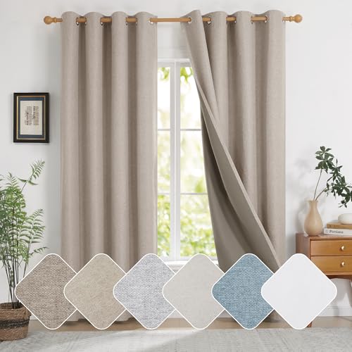 Deconovo Gardinen Blickdichte Vollverdunkelung Vorhänge Kinderzimmer Ösen Thermo Vorhang Sonnenschutz Schallschutz Verdunkelung, 180x140 cm(HöhexBreite), Taupe, 2er Set von Deconovo