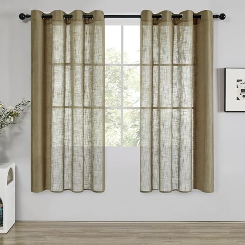 Deconovo Gardinen Wohnzimmer Voile Durchsichtig Vorhang mit Ösen Dekoschal Halbtransparent Leinenoptik Leinen Luftige Gardinen Kinderzimmer, 160x140cm(HöhexBreite), Taupe, 2er Set von Deconovo