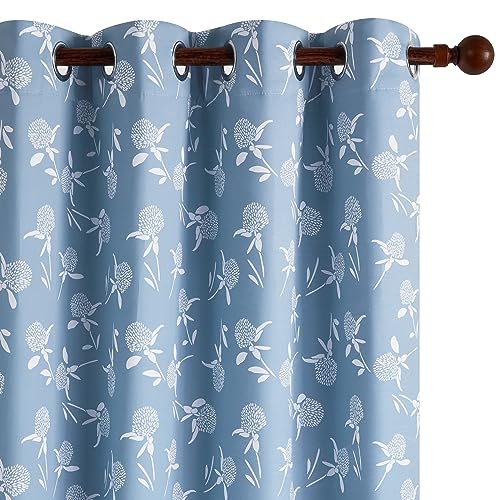 Deconovo Gardinen mit Ösen Umweltfreundliche Doppelschichtige Vorhänge Blickdicht Happy-Designermuster Ösenvorhang Kinderzimmer Vorhang für Wohnzimmer Ländlich, 290x140 cm(Höhexbreite), Blau, 2er Set von Deconovo