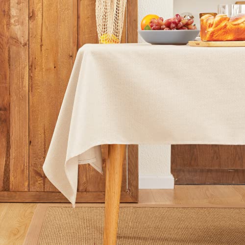 Deconovo Lotuseffekt Tischdecken Wasserabweisende Tischwäsche Abwaschbare elegant Tischdecke für Esstisch Küche Tischschutz robust Tischwäschen, 130x130 cm, Hellbeige, 1 Stück von Deconovo