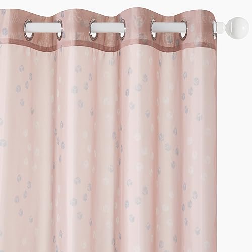 Deconovo Ösenvorhang Transparent Umweltfreundlich Vorhang mit Ösen Cubic Play-Designermuster Kinderzimmer Gardinen Voile Vorhänge Wohnzimmer Modern, 290x140 cm(HöhexBreite), Rosa, 2er Set von Deconovo