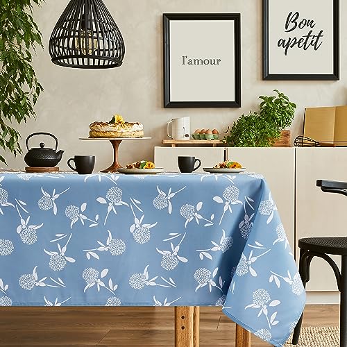 Deconovo Tischdecke Geburtstag Lotuseffekt Tischwäsche Wasserabweisend Tischtuch Happy-Designermuster Umweltfreundlich, 140x240 cm, Blau, 1 Stück von Deconovo