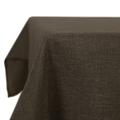 Deconovo Tischdecke Leinenoptik Lotuseffekt Tischwäsche Wasserabweisend abwaschbare elegant Tischdecken für Esstisch Küche, 130x160 cm, Dunkelbraun, 1 Stück von Deconovo