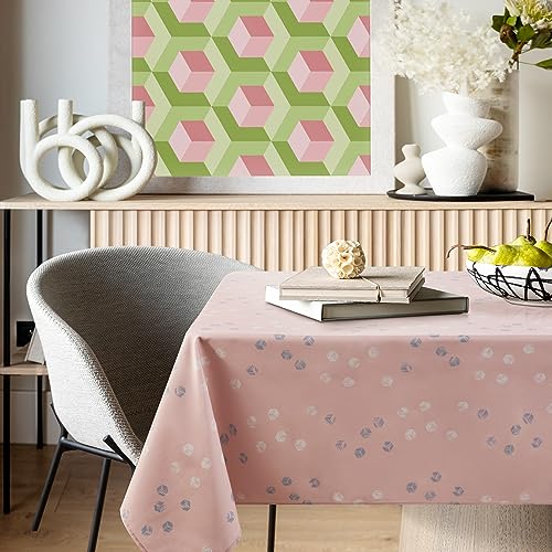 Deconovo Tischdecke Wasserdicht Lotuseffekt Tischwäsche Wasserabweisend Tischtuch Cubic play-Designermuster Umweltfreundlich, 140x240 cm, Rosa, 1 Stück von Deconovo