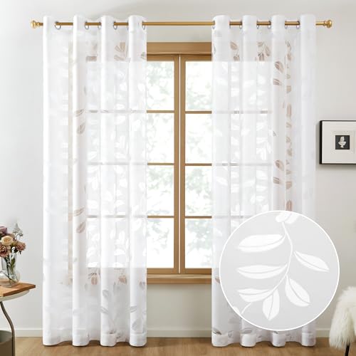 Deconovo Voile Vorhänge Gardinen mit Ösen Gardine Wohnzimmer Modern Ösenschal Kinderzimmer Vorhang Transparent Dekoschal, 260x140 cm(HöhexBreite), Weiß, 2er Set von Deconovo