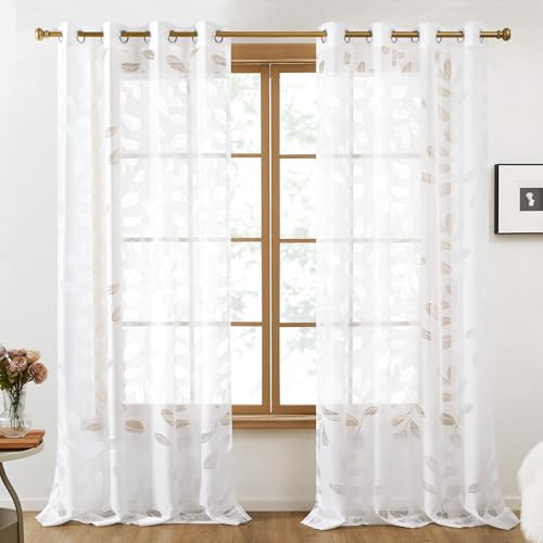 Deconovo Vorhänge mit Ösen Transparent Gardinen Wohnzimmer Modern Ösenschal Kinderzimmer Voile Vorhang Luftig Ösenvorhang Dekoschal, 245x140 cm(HöhexBreite), Weiß, 2er Set von Deconovo