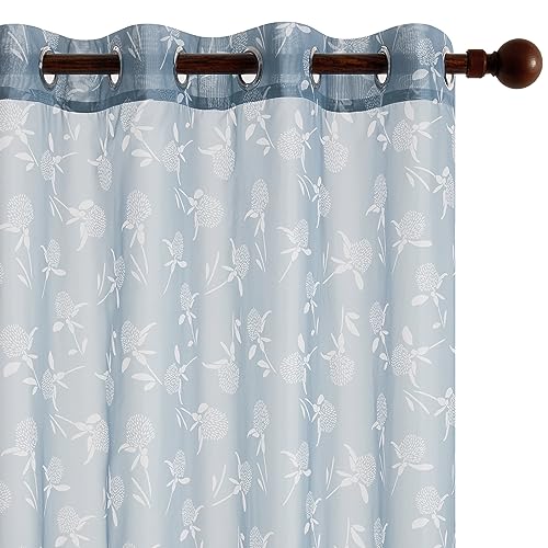 Deconovo Vorhang Voile mit Ösen Wohnzimmer Umweltfreundliche Happy-Designermuster Vorhänge Transparente Ösenschal Kinderzimmer Gardinen Ländlich, 290x140 cm(HöhexBreite), Blau, 2er Set von Deconovo