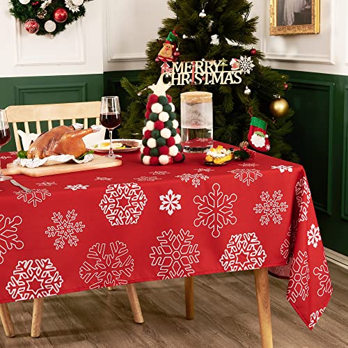 Deconovo Weihnachten Tischdecke Wasserabweisend Tischwäsche Lotuseffekt Tischtuch, 137x274 cm, Schneeflocke, 1 Stück von Deconovo