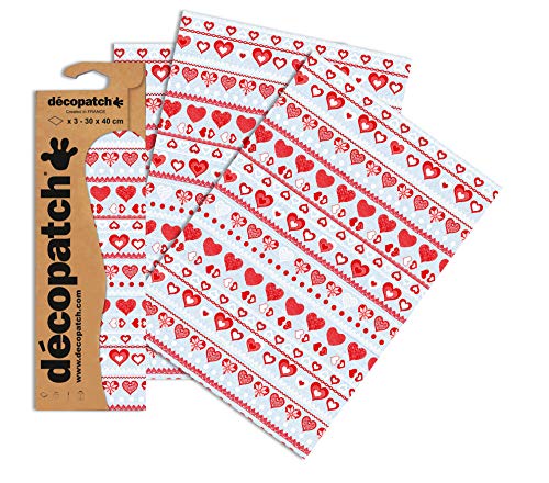 Baker Ross Decopatch Papier mit roten Herzen (Packung mit 3 Bögen) von Decopatch