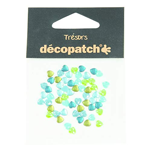 Décopatch BJ019O Packung mit 60 Schmuck (Herzform, ideal für Ihre Pappmachés und Bastelprojekte, 5mm, tolle Lichteffekte) 60 Stück blau/grün von Decopatch