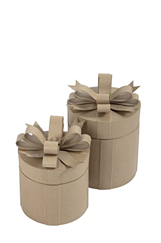 Décopatch BT081C - Set mit 2 Geschenkboxen aus Pappmaché mit Schleife, rund 26x26x27cm, zum Verzieren, 1 Set, Kartonbraun von Decopatch