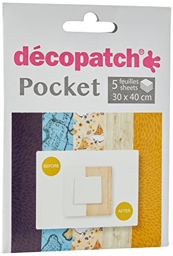 Decopatch Décopatch DP0015 Packung Décopocket mit 5 Papierbogen (30 x 40 cm) (gefaltet, 13 x 9,5 cm, praktisch zum Transportieren und einfach zum Verwenden) 1 Pack farbig sortiert von Decopatch