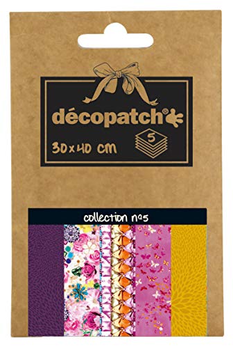 Decopatch Décopatch DP005O Packung Décopocket mit 5 Papierbogen (30 x 40 cm) (gefaltet, 13 x 9,5 cm, praktisch zum Transportieren und einfach zum Verwenden) 1 Pack farbig sortiert von Decopatch