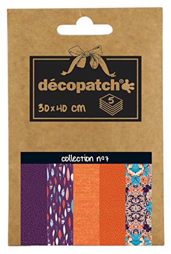 Decopatch Décopatch DP007O Packung Décopocket mit 5 Papierbogen (30 x 40 cm) (gefaltet, 13 x 9,5 cm, praktisch zum Transportieren und einfach zum Verwenden) 1 Pack farbig sortiert von Decopatch