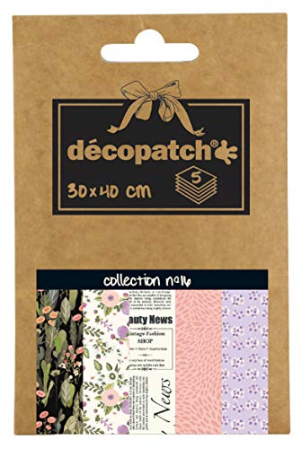 Decopatch Décopatch DP016O Packung Décopocket mit 5 Papierbogen (30 x 40 cm) (gefaltet, 13 x 9,5 cm, praktisch zum Transportieren und einfach zum Verwenden) 1 Pack farbig sortiert von Decopatch