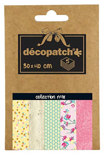 Decopatch Décopatch DP018O Packung Décopocket mit 5 Papierbogen (30 x 40 cm) (gefaltet, 13 x 9,5 cm, praktisch zum Transportieren und einfach zum Verwenden) 1 Pack farbig sortiert von Decopatch