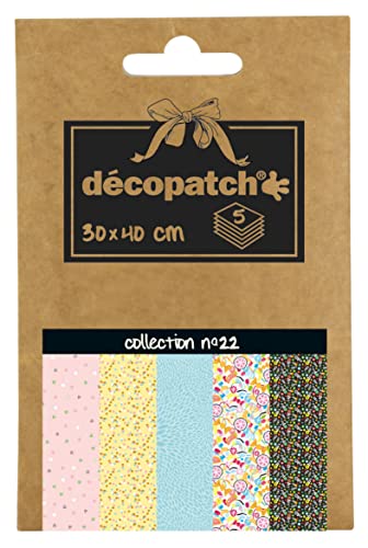 Decopatch Décopatch DP022C - Déco Pocket No. 22 Packung mit 5 Blatt Décopatch-Papier 30x40cm, 1 Pack von Decopatch