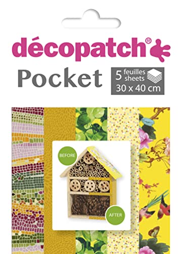 Decopatch Décopatch DP026C - Packung Déco Pocket mit 5 Blatt 30x40 cm in 5 verschiedenen Designs, praktisch und einfach zum Verwenden, ideal für Ihre Pappmachés und Bastelprojekte, 1 Pack von Decopatch