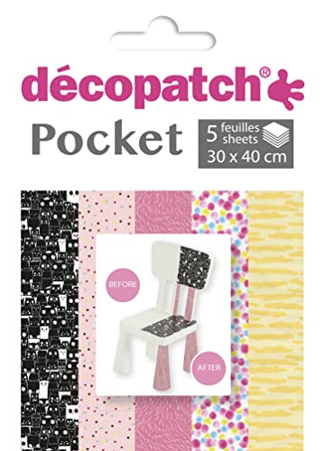 Decopatch Décopatch DP029C - Packung Déco Pocket mit 5 Blatt 30x40 cm in 5 verschiedenen Designs, praktisch und einfach zum Verwenden, ideal für Ihre Pappmachés und Bastelprojekte, 1 Pack von Decopatch