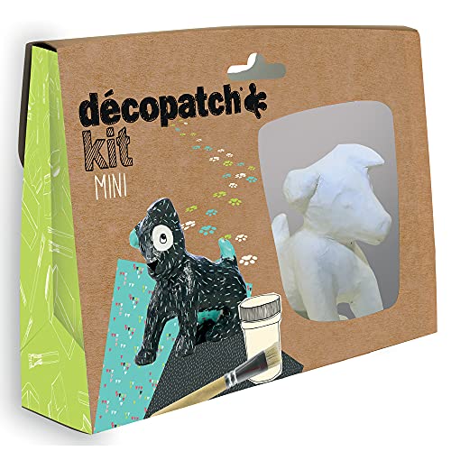 Decopatch KIT017O Bastel Set Pappmaché Hund (ideal für Kinder, 3,5 x 19 x 13,5 cm) grün, schwarz von Decopatch