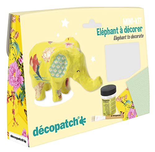 Décopatch KIT029C Bastel Mini-Set Pappmaché (ideal für Kinder, Elefant) 1 Set von Decopatch
