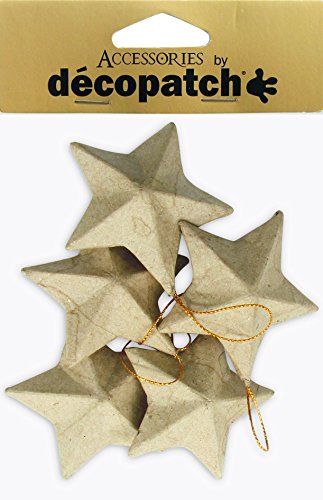 Décopatch NO009O Sternen aus Pappmaché, 3 x 8 x 8 cm, zum Verzieren und Aufhängen, perfekt für Weihnachtsdeko, Kartonbraun, 5er Set von Decopatch