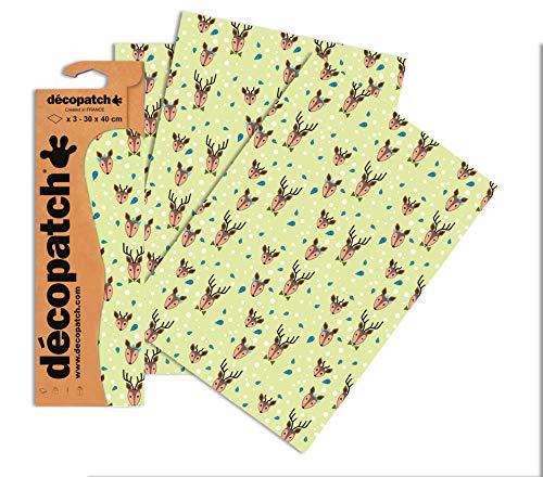 Decopatch Papier No. 726 (grün Hell Hirschkopf, 395 x 298 mm) 3er Pack von Decopatch