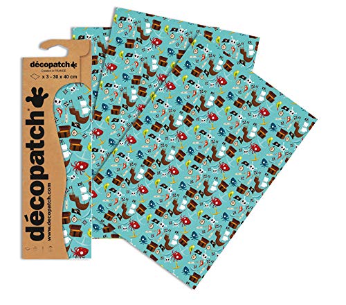 Decopatch Papier No. 728 (türkis Piratenschatz, 395 x 298 mm) 3er Pack von Decopatch