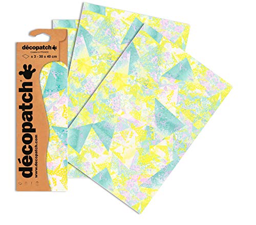 Decopatch Papier No. 748 (türkis gelb Aquarelldreiecke, 395 x 298 mm) 3er Pack von Decopatch