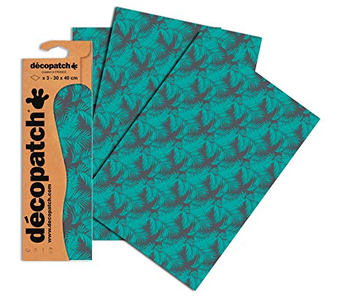 Decopatch Papier No. 755 (türkis Palmenblätter, 395 x 298 mm) 3er Pack von Décopatch