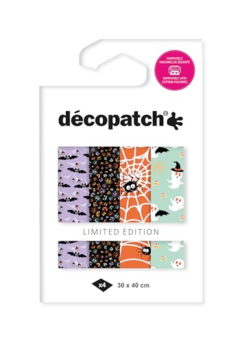 Décopatch TD928C – Sortiment mit 4 Folienpapieren mit Heißfolienprägung – Dekopapier Weihnachten – Halloween Tradi von Decopatch