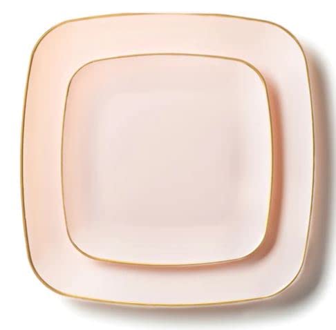 Decorline Premium Mehrweg Kunststoff Partygeschirr set - 32 Teile - Quadratische Teller Stabil & Wiederverwendbares Teller Set - 2 Größen (16x25cm & 16x18cm) - Alt Rosa/Gold - Classic von Decor Decorline