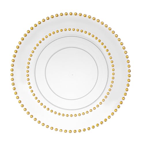 Decorline Premium Mehrweg Plastik Partygeschirr set 20 Teller Beaded-Kollektion, Wiederverwendbares Teller Weiss mit Gold Rand | Set 2 Größen - 10x 26cm + 10x 19cm je 10 Stück - Weiss/Gold Decorline Premium Mehrweg Plastik Partygeschirr set 20 Teller Beaded-Kollektion, Wiederverwendbares Teller Weiss mit Gold Rand | Set 2 Größen - 10x 26cm + 10x 19cm je 10 Stück - Weiss/Gold von Decor Decorline