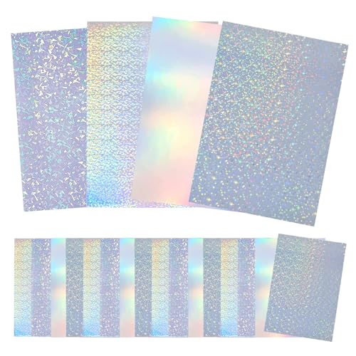 12 Holographic Sticker Paper,Blatt Hologrammpapier,A4 Hologrammfolie,Holographische Aufkleber Papier,Bedruckbares Stickerpapier Wasserdicht Holographic Vinyl Folie für Laser und Tintenstrahldrucker von DecorDwell