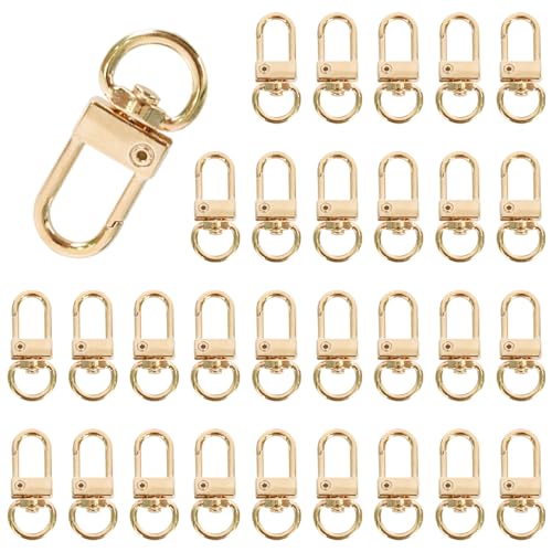 30 Stück Karabinerhaken Metal Hummer Krallenverschlüsse Drehbare Verschlüsse Karabiner Schnallen Dreh Snap Ring Haken Schlüsselanhänger Schwenker Schlüsselring für DIY Taschen Basteln (Gold) von DecorDwell