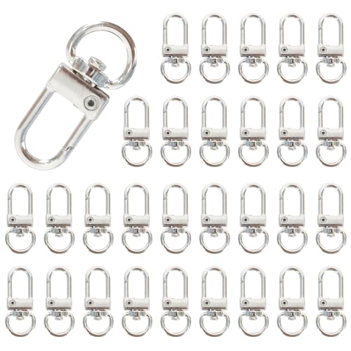 30 Stück Karabinerhaken Metal Hummer Krallenverschlüsse Drehbare Verschlüsse Karabiner Schnallen Dreh Snap Ring Haken Schlüsselanhänger Schwenker Schlüsselring für DIY Taschen Basteln (Silber) von DecorDwell