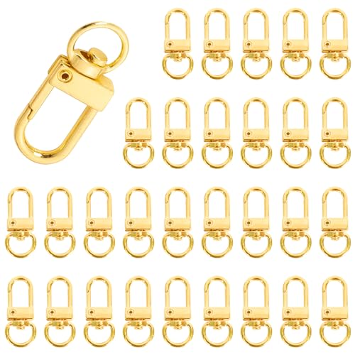 30 Stück Karabinerhaken Metal Hummer Krallenverschlüsse Drehbare Verschlüsse Karabiner Schnallen Dreh Snap Ring Haken Schlüsselanhänger Schwenker Schlüsselring für DIY Taschen Basteln (Vergoldet) von DecorDwell