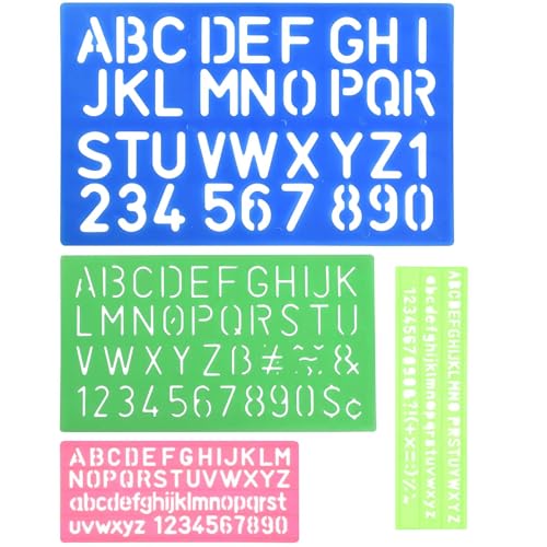 4 Stück Buchstaben Schablone Kunststoff, Lineal mit Buchstaben Schablone, Schablone Alphabet, Stencil Schablonen Alphabet, Normschriftschablone, für Kinder, Malen, Lernen, Heimwerken von DecorDwell