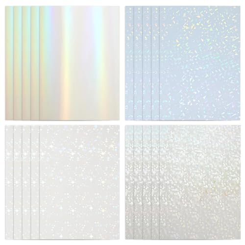 Holographische Aufkleber Papier 20 Blatt Hologramm Papier A4 Holographische Folie Selbstklebend Glitter Holographic Vinyl Sticker Paper Bedruckbar Hologrammfolie Transparent Vinylfolie (4 Muster) von DecorDwell