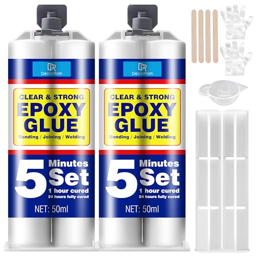 2K Epoxidkleber 100ml, 5 Minuten Kraftkleber - Transparent 2 Komponenten Epoxidharz Kleber Extra starker Klebstoff zum Kleben und Versiegeln von Metall, Kunststoff, Holz, Glas, Stein, Keramik von DecorRom