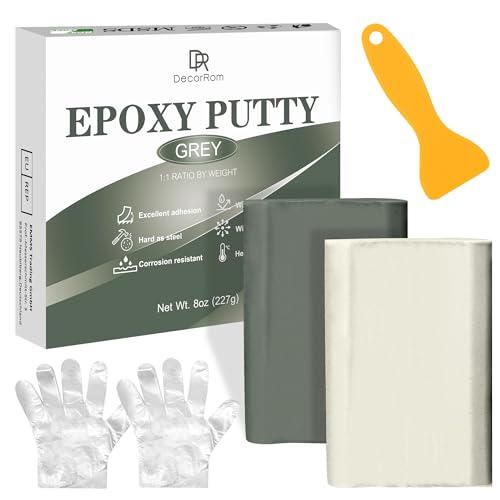 Epoxidharz Knete - Epoxid Knetmasse Reparaturset für Unterwasser & Trocken, Reparaturknete zum Abdichten von Lecks, Rissen, Füllen & Modellieren auf Metall, Fliesen, Holz, Keramik (Grau, 8oz / 227g) von DecorRom