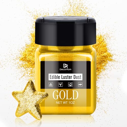 Essbarer Glitzer - 30g Essbarer Glitzerstaub Glitzerpulver für Getränke, Kuchen, Lebensmittel - Metallisch Lebensmittelfarbe Pulver Staubpulver zum Dekorieren von Torten, Cocktail, Keksen (Gold) von DecorRom