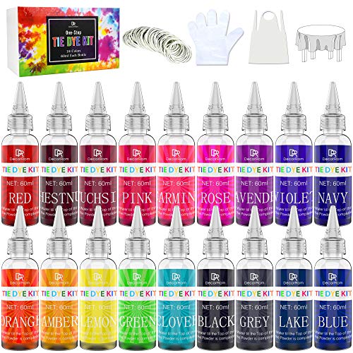 Tie Dye Kit - 18 Farben Textilfarbe Stoff für DIY Textil Kleidung Malerei, Shirts - Ein Schritt Fabric Batik Set für Hemd, Hoodie, Partybedarf, Erwachsene und Kinder Handgemachte Projekte Tie Dye Kit - 18 Farben Textilfarbe Stoff für DIY Textil Kleidung Malerei, Shirts - Ein Schritt Fabric Batik Set für Hemd, Hoodie, Partybedarf, Erwachsene und Kinder Handgemachte Projekte von DecorRom