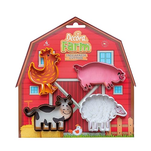 Decora 0255040 Set of 4 Farm Animal Cutters, Plastic von Decora